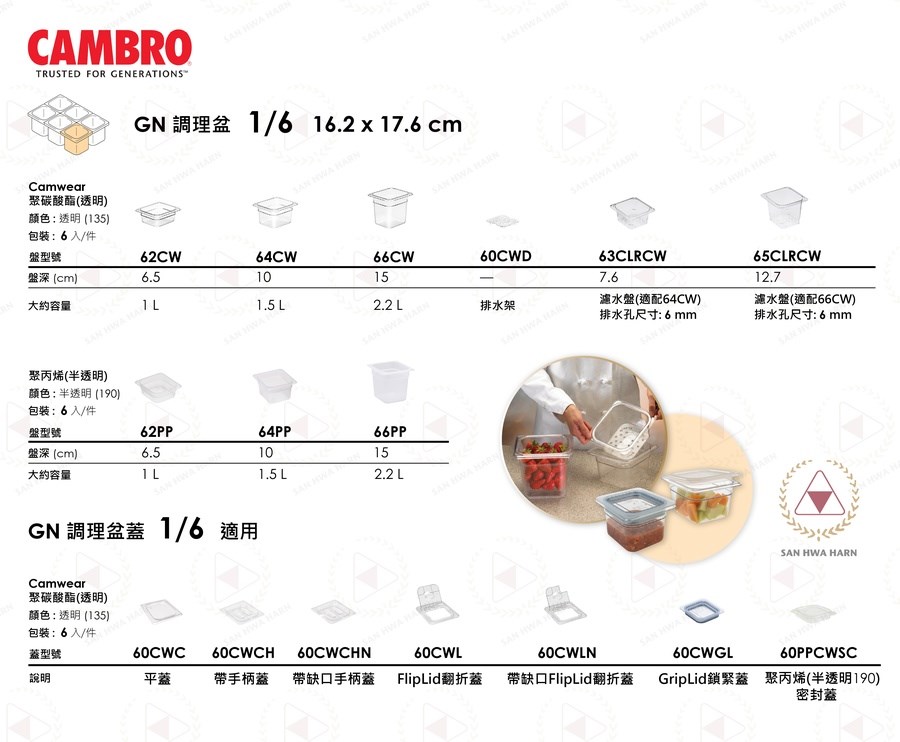 CAMBRO GN1/6調理盆含蓋保鮮盒
